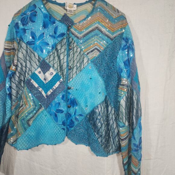 SANDY SYARKMAN 1X Blue Mermaid Sequin Crochet Sweater - Picture 3 of 6